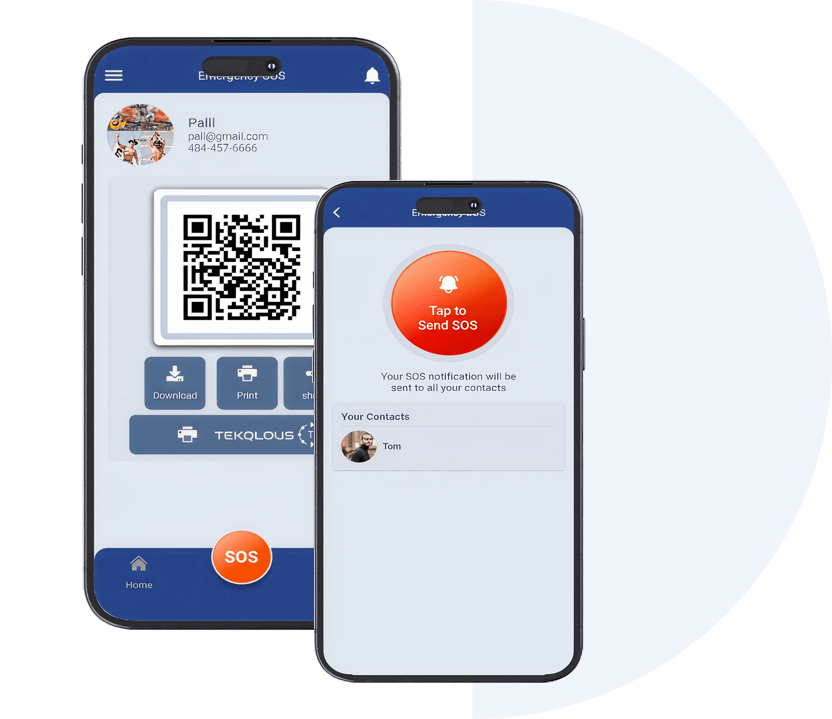 QR code and SOS button on app